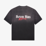 back of seven sins racing t-shirt vintage black flat