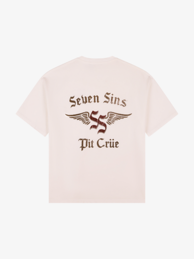 back of seven sins pit crüe white t shirt flat