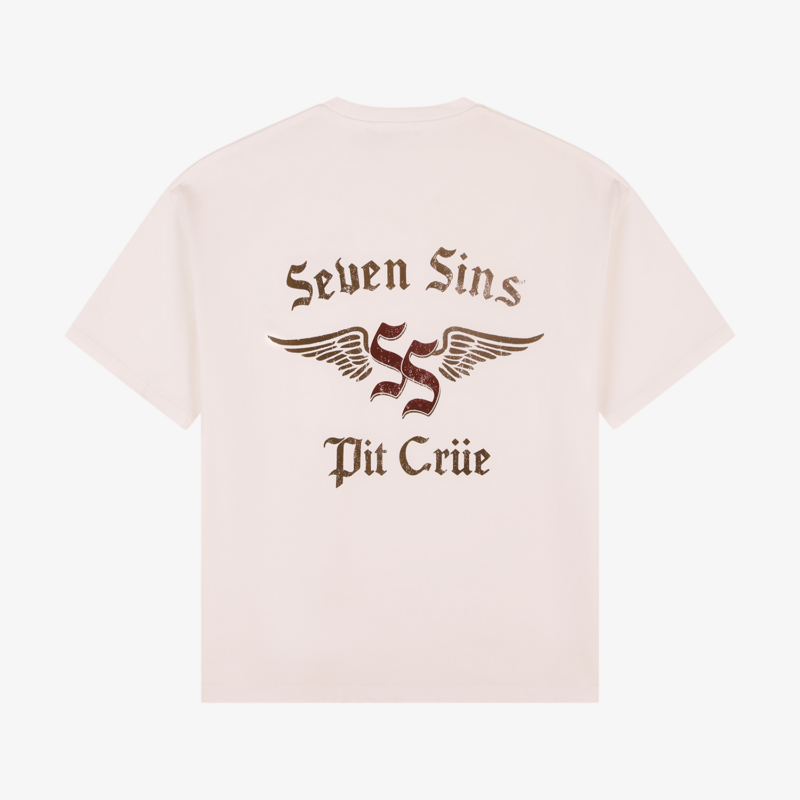 back of seven sins pit crüe white t shirt flat