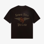 back of seven sins pit crüe black t-shirt flat