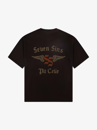 back of seven sins pit crüe black t-shirt flat