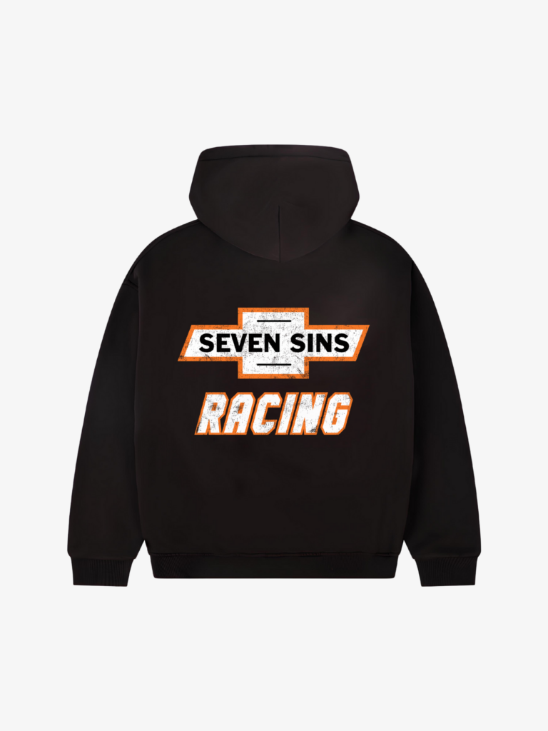 back of seven sins nascar hoodie flat