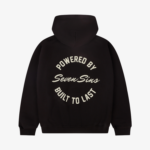 back of seven sins built to last black hoodie flat