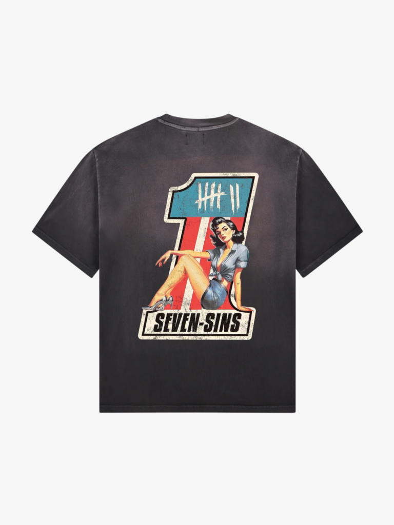 back of seven sins racers muse t-shirt vintage black flat