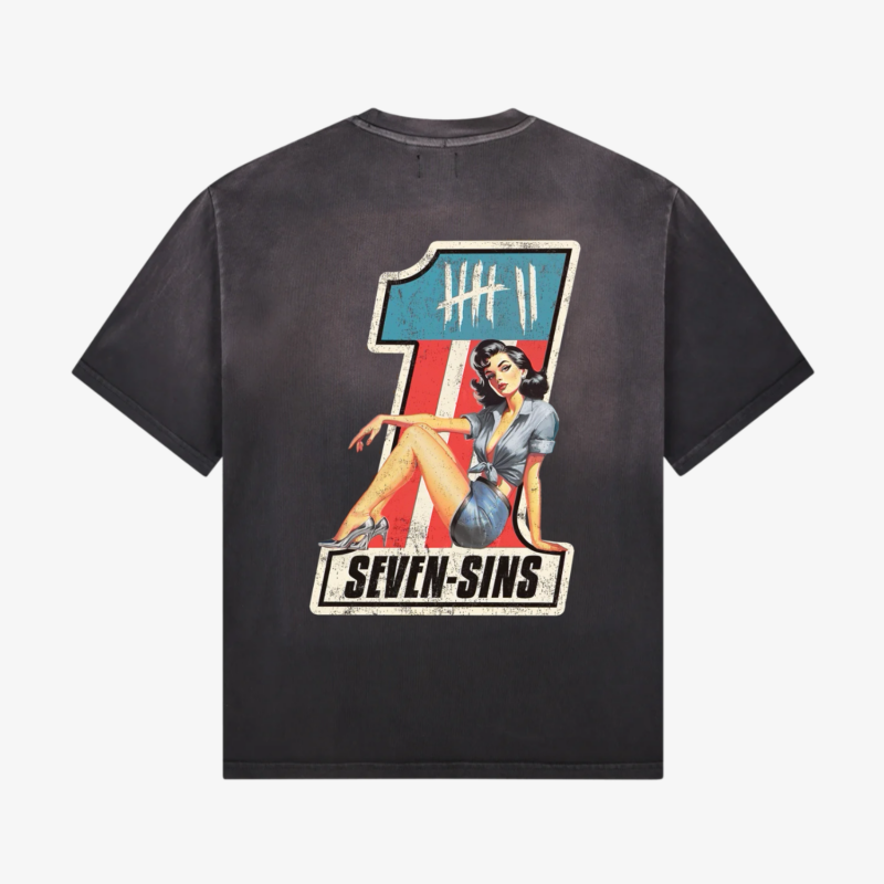 back of seven sins racers muse t-shirt vintage black flat