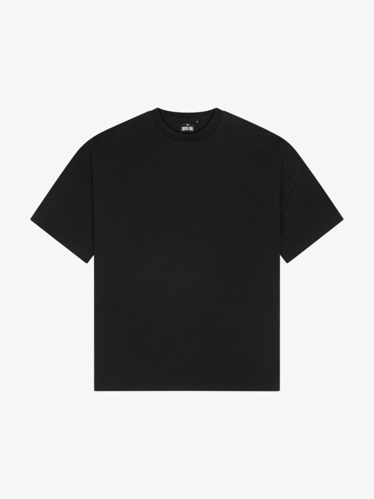 Seven Sins Text Flat lay Front black