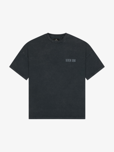 Seven Sins Text Flat lay front washed black Tee