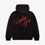 back of seven sins lucky you black hoodie flat