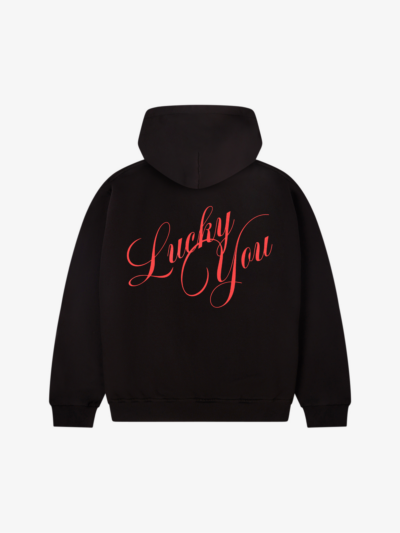back of seven sins lucky you black hoodie flat