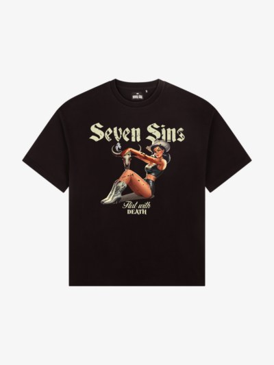 front of seven sins flirt with death t-shirt black flat