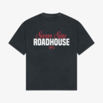 back of seven sins roadhouse t-shirt vintage black flat