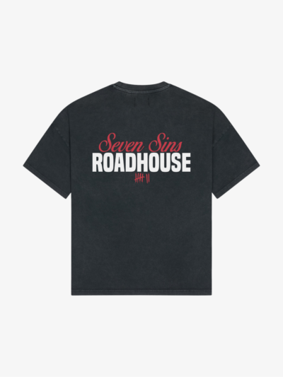back of seven sins roadhouse t-shirt vintage black flat