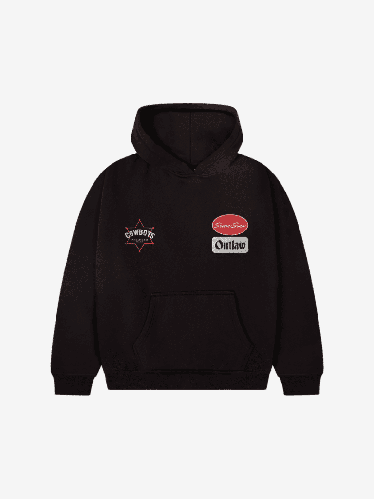 front of seven sins cowboys nightclub hoodie flat