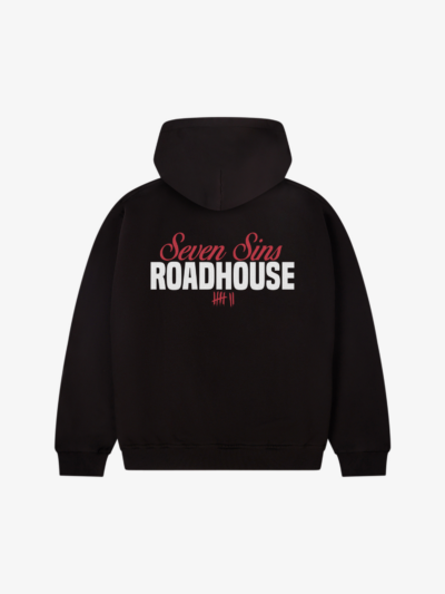 back of seven sins roadhouse black hoodie flat